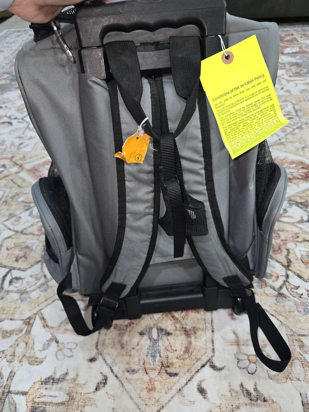Gray Mesh Pet Carrier Rolling Backpack